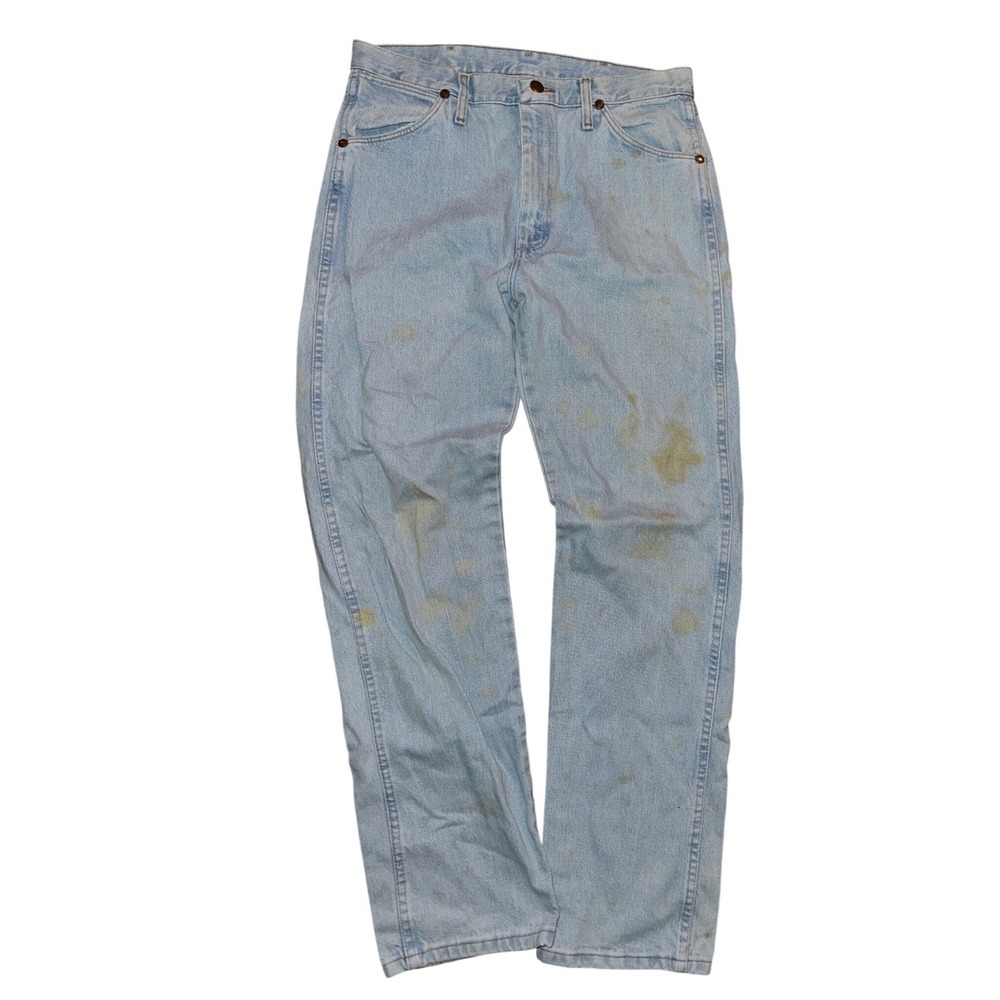 Wrangler 13MWZGH Cowboy Cut Jeans Mens 32x30 Light Wash Distressed Western Denim